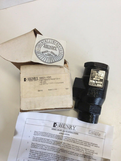 HENRY 5601-150 HIGH CAPACITY RELIEF VALVE 1/2" X 1" FPT CONNECTIONS 150 lbs - FreemanLiquidators