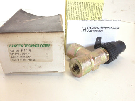 HANSEN TECH H7774 3/8" X 3/8" ANGLE SEAL CAP GAUGE/PURGE VALVE *NEW IN BOX* - FreemanLiquidators