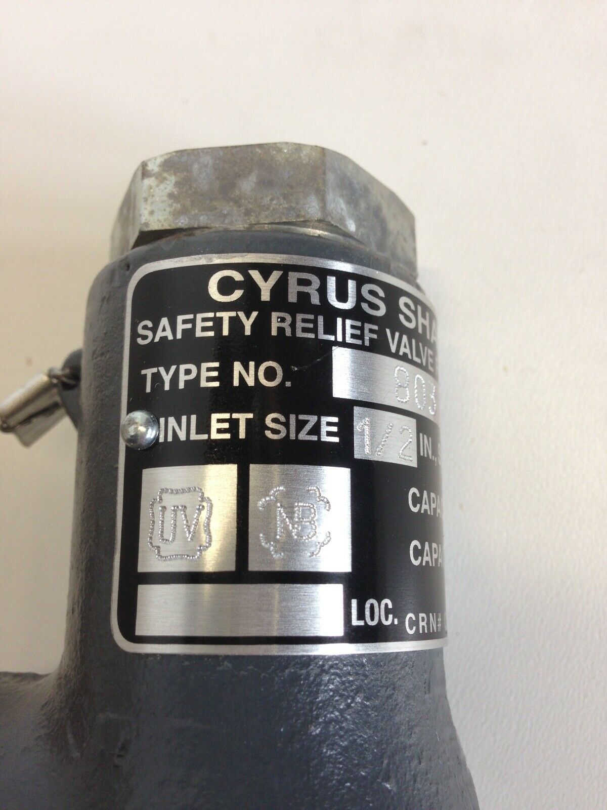 Cyrus Shank Company No.803 Relief Valve 250# CRN# OG9760.5C CAPACITY, AIR 573 - FreemanLiquidators