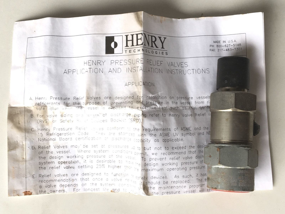 HENRY 5340N 150PSI 1/2 IN 13.1LB/MIN MPT STAINLESS RELIEF VALVE - FreemanLiquidators