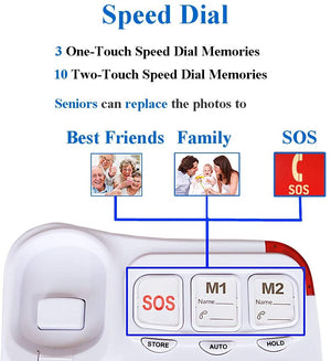 Big Button Corded Phone with 3 One-Touch Speed Dial, HePesTer P-45 Picture Care Phone for Seniors with Memory Protection/Wall Mountable/SOS Emergency - FreemanLiquidators