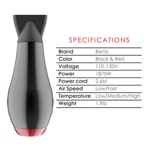 Professional Ionic Hair Dryer, Lightweight Powerful 1875 Watt Ceramic Salon Blow Dryer Negative Ions Cool Shot Button Hairdryer 2 Speed 3 Heat Settings with Concentrator Nozzle Cola Red - FreemanLiquidators