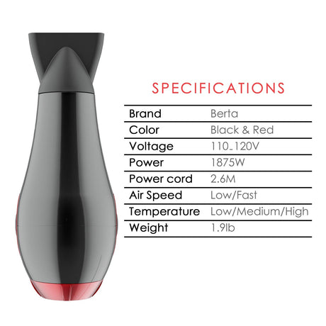 Professional Ionic Hair Dryer, Lightweight Powerful 1875 Watt Ceramic Salon Blow Dryer Negative Ions Cool Shot Button Hairdryer 2 Speed 3 Heat Settings with Concentrator Nozzle Cola Red - FreemanLiquidators