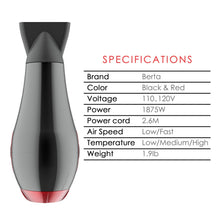 Load image into Gallery viewer, Professional Ionic Hair Dryer, Lightweight Powerful 1875 Watt Ceramic Salon Blow Dryer Negative Ions Cool Shot Button Hairdryer 2 Speed 3 Heat Settings with Concentrator Nozzle Cola Red - FreemanLiquidators
