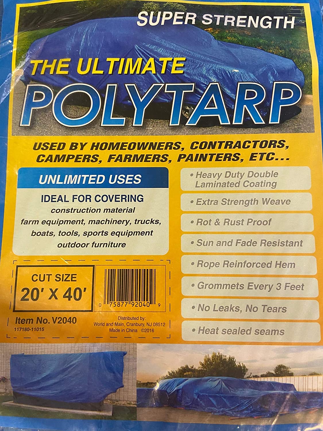 World & Main V2040 Poly Tarpaulin-20ft. x 40ft, 49 Piece - FreemanLiquidators - [product_description]