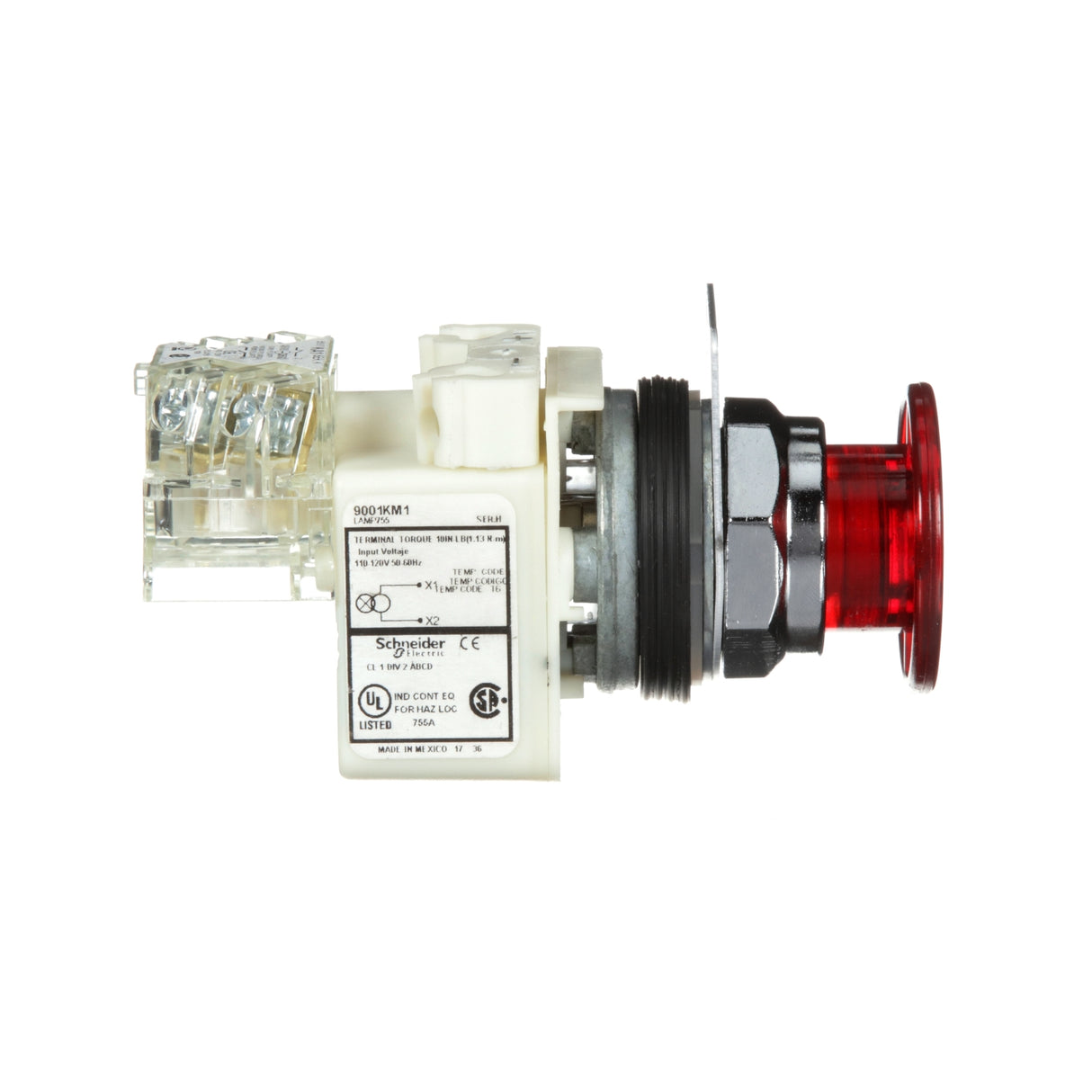 Schneider Electric, 9001KR9P1RH13, 30mm Push Button, Type K, illuminated, transformer, 120 VAC, red mushroom cap - NEW IN BOX - FreemanLiquidators - [product_description]