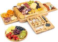 Load image into Gallery viewer, Smirly Cheese Board and Knife Set: 13 x 13 x 2 Inch Wood Charcuterie Platter for Wine, Cheese, Meat - FreemanLiquidators
