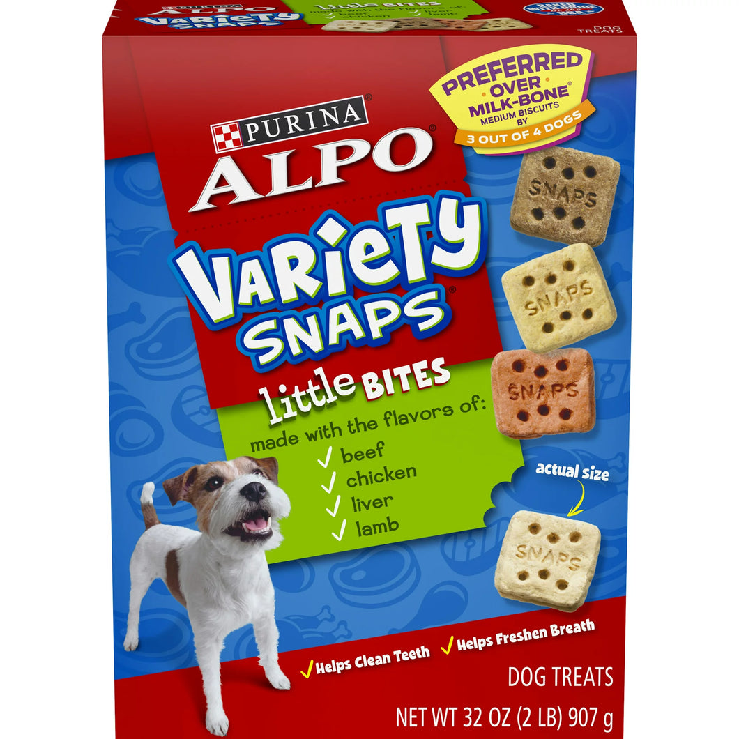 Purina ALPO Dog Treats, Variety Snaps Little Bites Beef, Chicken, Liver, Lamb, 32 oz. Pouch STORE PICKUP ONLY - FreemanLiquidators - [product_description]