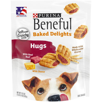 Purina Beneful Dog Treats, Baked Delights Hugs With Real Beef & Cheese, 19.5 oz. Pouch STORE PICKUP ONLY - FreemanLiquidators - [product_description]
