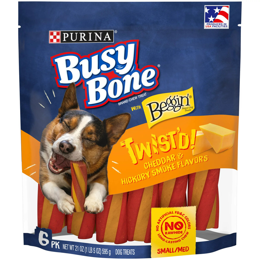 Purina BusyBONE With Beggin' Medium Dog Treats, Twist'd Cheddar and Hickory Smoke Flavors, 21 oz. Pouch STORE PICKUP ONLY - FreemanLiquidators - [product_description]