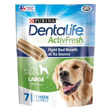 Purina DentaLife Large Dog Dental Chews; ActivFresh Daily Oral Care, 7 Ct. Pouch STORE PICKUP ONLY - FreemanLiquidators - [product_description]