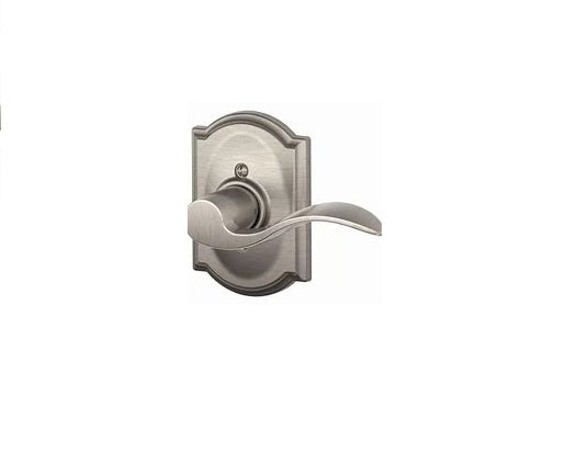 Schlage F10 ACC 619 CAM Accent Door Lever with Camelot Trim, Hall & Closet Passage Lock, Satin Nickel- New in Box - FreemanLiquidators - [product_description]