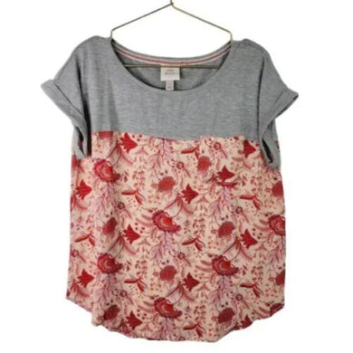 Knox Rose Peach Floral Mixed Fabric T-Shirt Chest Pocket Top Size XXL - FreemanLiquidators - [product_description]
