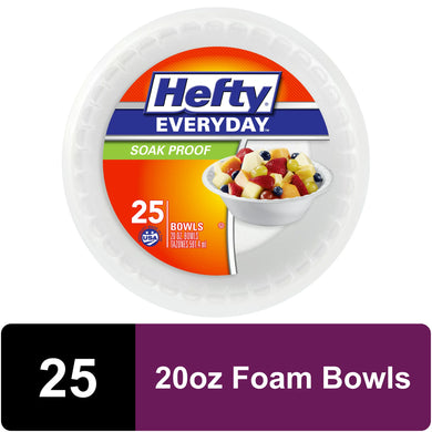 Hefty Everyday Soak-Proof Foam Bowls, White, 20 Ounce, 25 Count STORE PICKUP ONLY - FreemanLiquidators - [product_description]