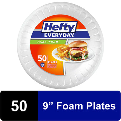 Hefty Everyday Soak-Proof Foam Plates, White, 9 Inch, 50 Count STORE PICKUP ONLY - FreemanLiquidators - [product_description]