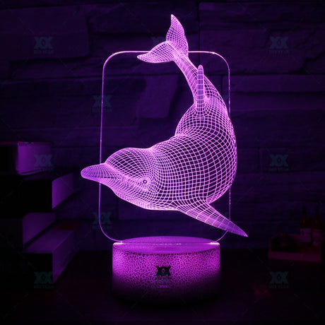 HUI YUAN Animal Dolphin 3D Lamp Stunning Visual Three-Dimensional Light Effect USB 7 Color Change Creative Night Light - FreemanLiquidators