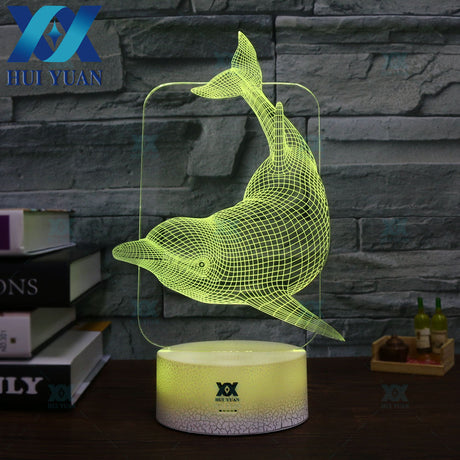HUI YUAN Animal Dolphin 3D Lamp Stunning Visual Three-Dimensional Light Effect USB 7 Color Change Creative Night Light - FreemanLiquidators