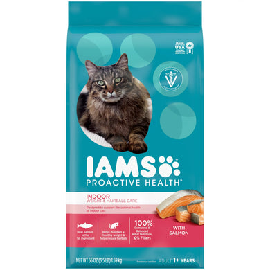 IAMS PROACTIVE HEALTH Indoor Weight & Hairball Care Salmon Flavor Dry Cat Food for Adult Cat, 3.5 lb. Bag STORE PICKUP ONLY - FreemanLiquidators - [product_description]