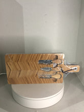 Load image into Gallery viewer, VonShef Cheese Board &amp; Knife Set – Herringbone Acacia Serving Tray. - FreemanLiquidators

