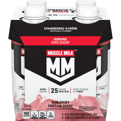 Muscle Milk Genuine Protein Shake Strawberries 'n Crème, 11 fl oz Carton, 4 Pack STORE PICKUP ONLY - FreemanLiquidators - [product_description]