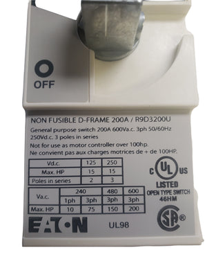 Eaton - Cutler Hammer R9D3200U NON-FUSIBLE ROTARY SWITCH - FreemanLiquidators - [product_description]