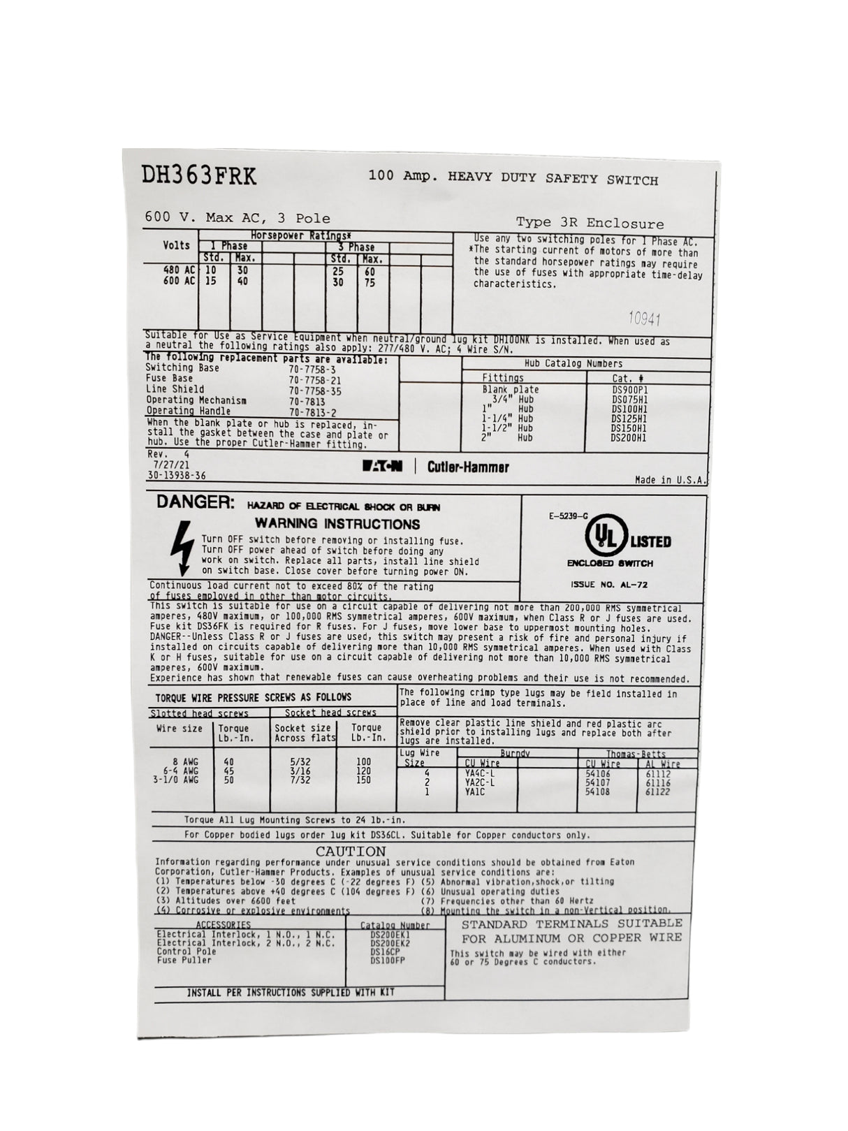 Eaton - Cutler Hammer Mfr. Part #: DH363FRK - FreemanLiquidators - [product_description]