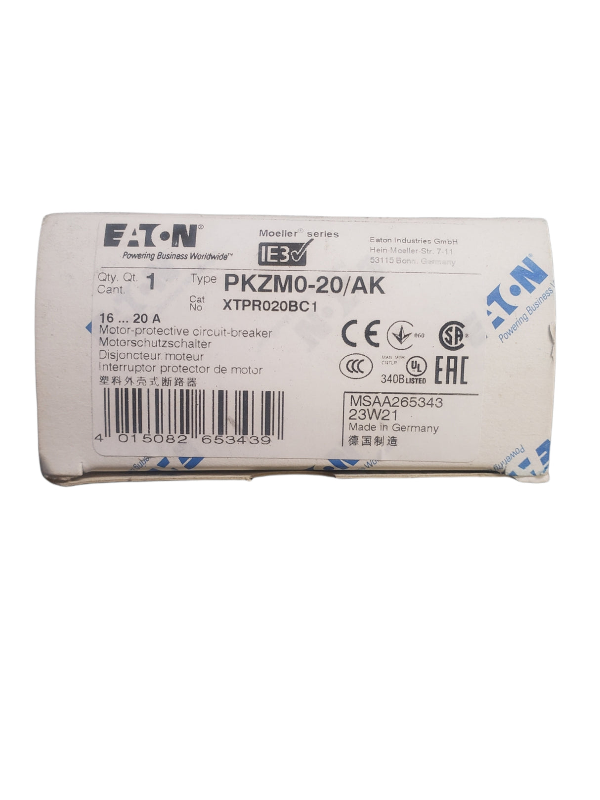 EATON CORPORATION PKZM0-20/AK / PKZM020AK (NEW IN BOX) CIRCUIT BREAKER, PKZ SERIES - FreemanLiquidators - [product_description]