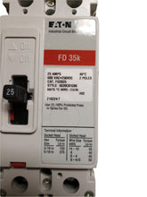 Load image into Gallery viewer, EATON - Cutler Hammer FD2025 Molded Case Circuit Breaker, 25 A, 600V AC, 2 Pole, FD Series - FreemanLiquidators - [product_description]
