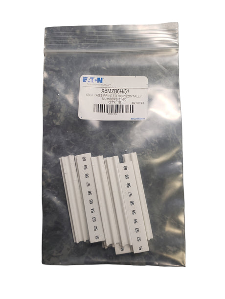 (Pack Of 10) Eaton - Cutler Hammer - XBMZB6H/51 6MM Tags Printed Horizontally Numbers 51-60 - FreemanLiquidators - [product_description]