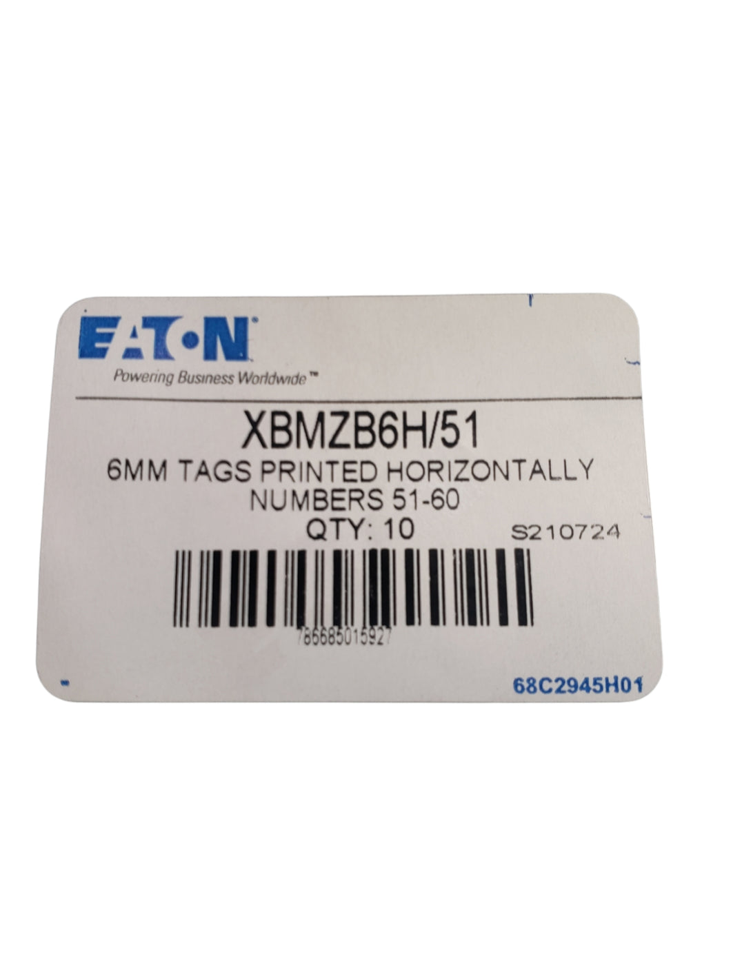 (Pack Of 10) Eaton - Cutler Hammer - XBMZB6H/51 6MM Tags Printed Horizontally Numbers 51-60 - FreemanLiquidators - [product_description]