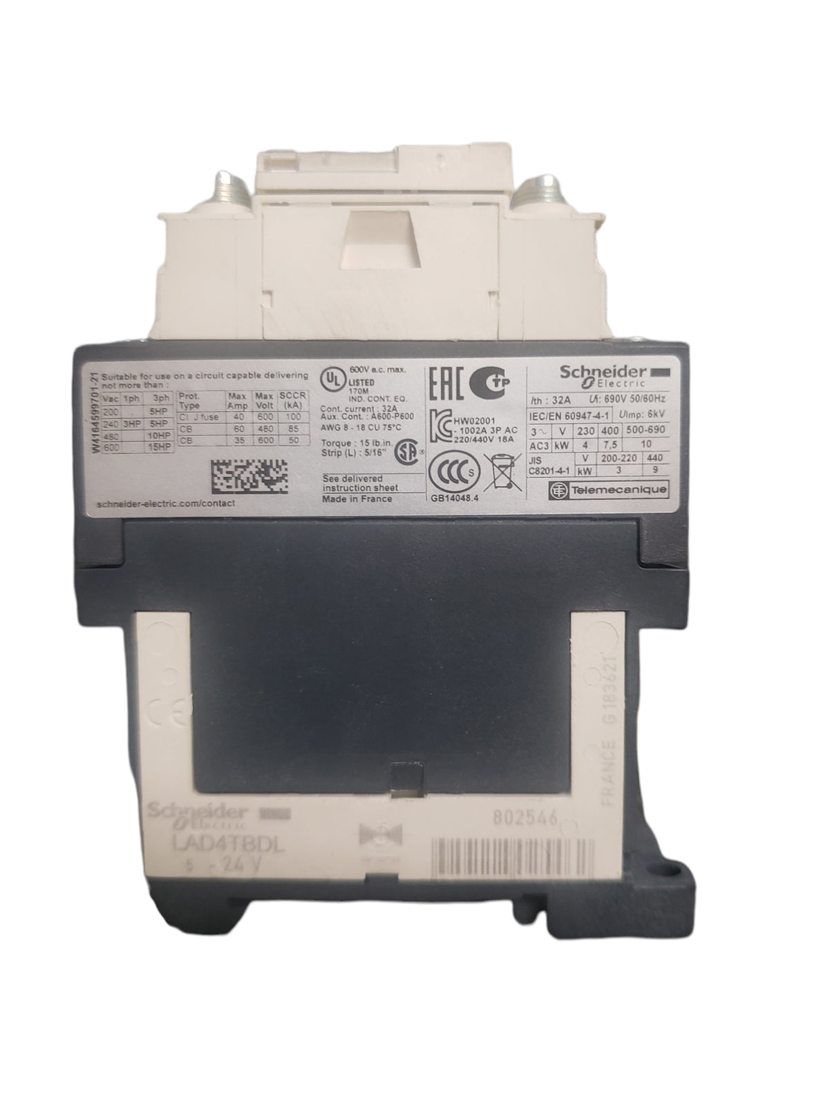 Schneider Electric LC1D186BD Contactor LC1, 3P, 32 A, 10 kW, 24 VDC, TeSys Deca Series - NEW IN BOX - FreemanLiquidators - [product_description]