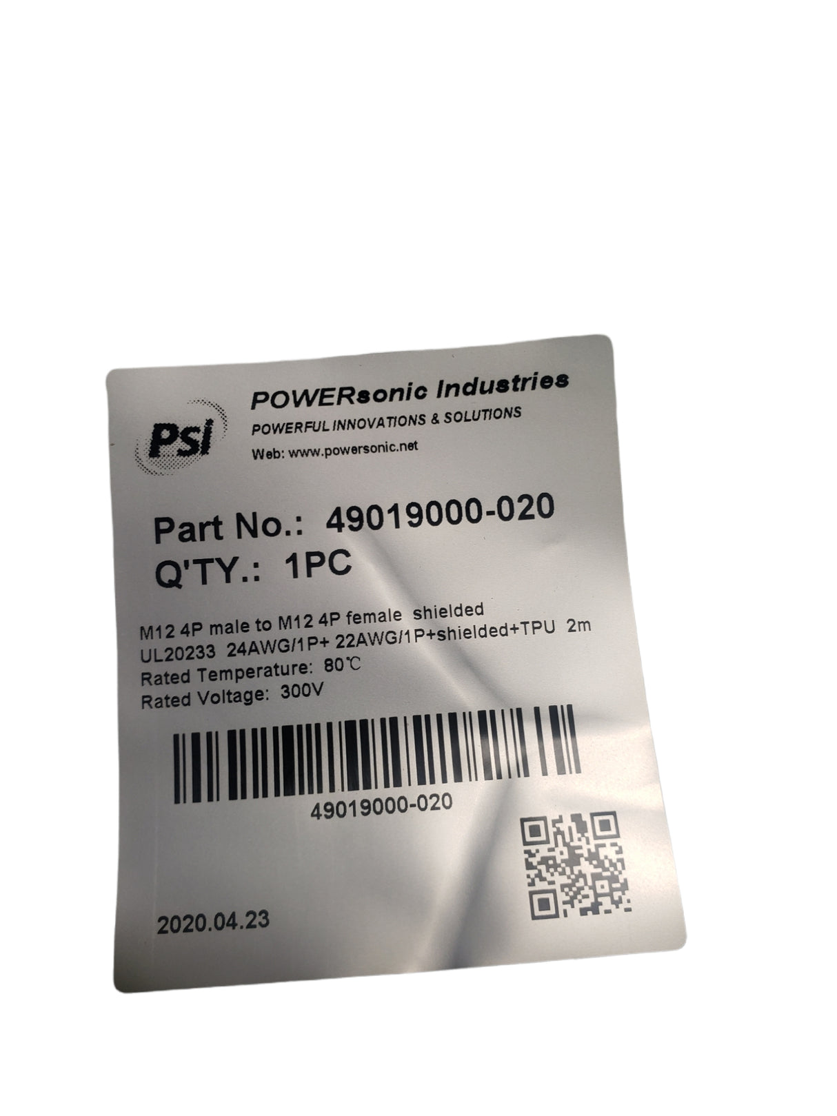 Powersonic Industries M12 4P Male to M12 4P Female Cord 49019000-020 - NEW IN ORIGINAL PACKAGING - FreemanLiquidators - [product_description]