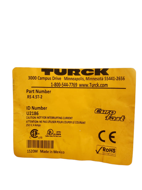 TURCK RS 4.5T-2 EUROFAST Cord, M12, Male, 5POS, Straight - NEW IN ORIGINAL PACKAGING - FreemanLiquidators - [product_description]