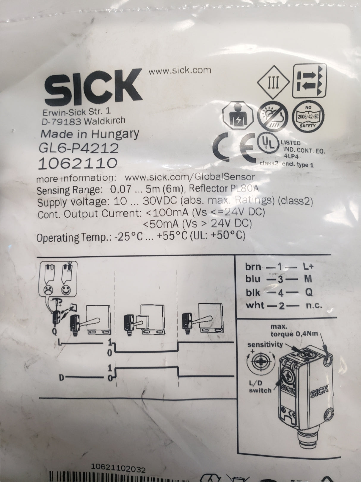 SICK GL6-P4212 1062110 Miniature photoelectric sensors G6 - NEW IN ORIGINAL PACKAGING - FreemanLiquidators - [product_description]