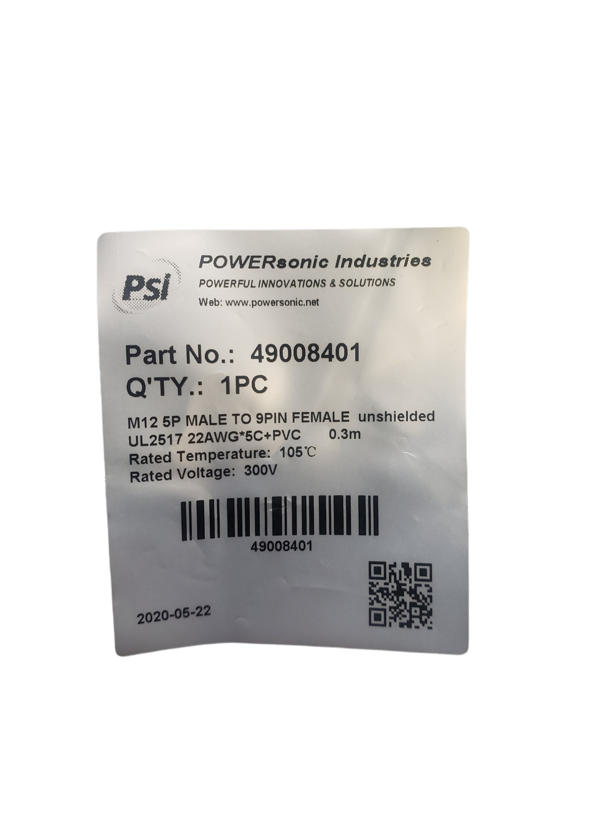 Powersonic 49008401 M12 5P Male to 9PIN Female Unshielded, US2517 22AWG*5C+PVC - NEW IN ORIGINAL PACKAGING - FreemanLiquidators - [product_description]