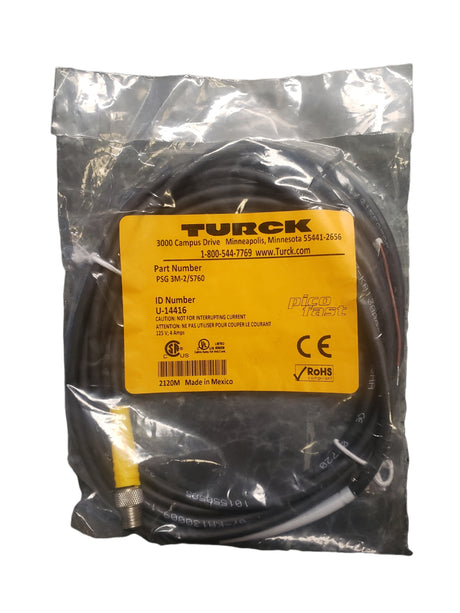 TURCK M8 Single Ended Cordset 3 Wire, 2 Meter, Straight Male Flexible (PSG 3M-2/S760) - NEW IN ORIGINAL PACKAGING - FreemanLiquidators - [product_description]