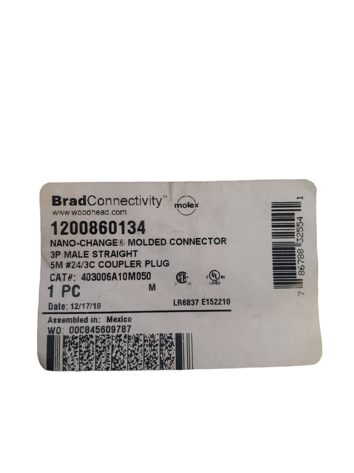 BRAD CONNECTIVITY NANO-CHANGE MOLDED CONNECTOR CABLE 1200860134 - NEW IN ORIGINAL PACKAGING - FreemanLiquidators - [product_description]