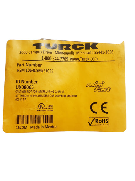 TURCK, UX08065 - Minifast B/C molded Cordset, RSM 106-0.5M/S1055 - NEW IN ORIGINAL PACKAGING - FreemanLiquidators - [product_description]