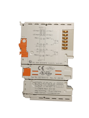 Beckhoff ES1094 BUS TERMINAL WITH PLUGGABLE WIRING 4-CHANNEL DIGITAL INPUT TERMINAL 24 V DC - NEW IN BOX - FreemanLiquidators - [product_description]