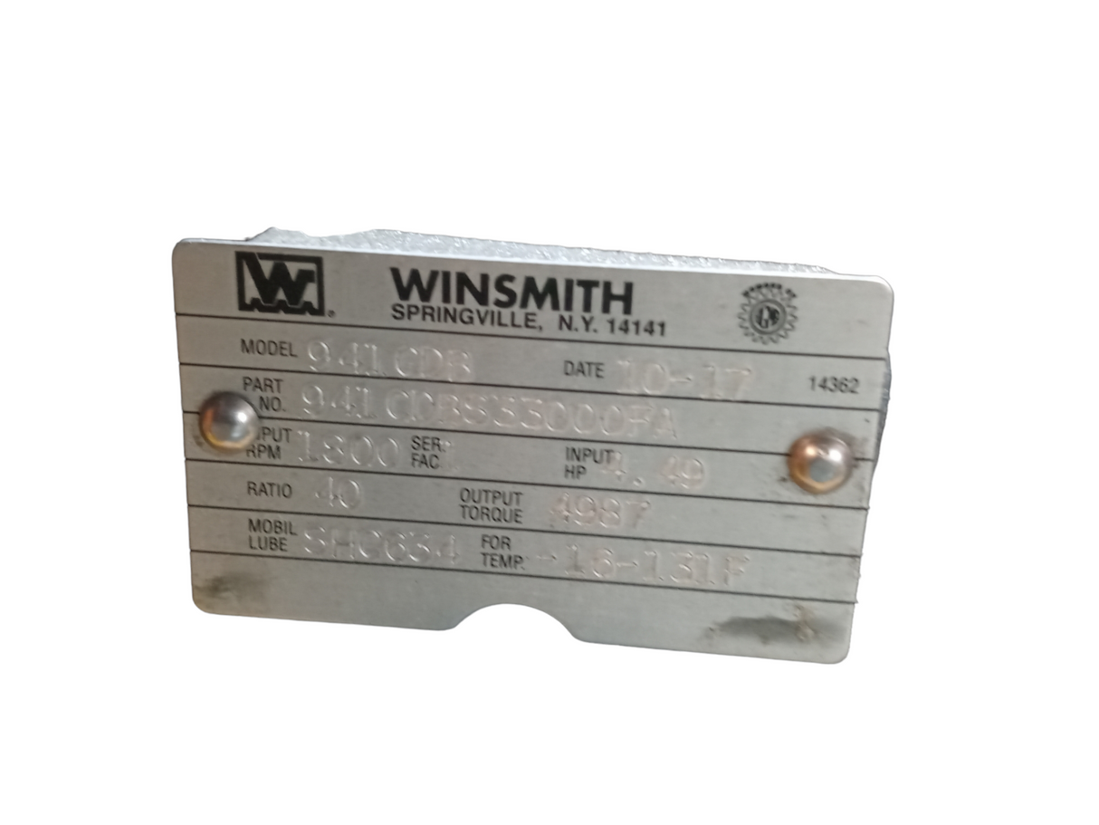 WINSMITH GEAR REDUCER 941CDBS33000FA, RATIO 40 - FreemanLiquidators - [product_description]