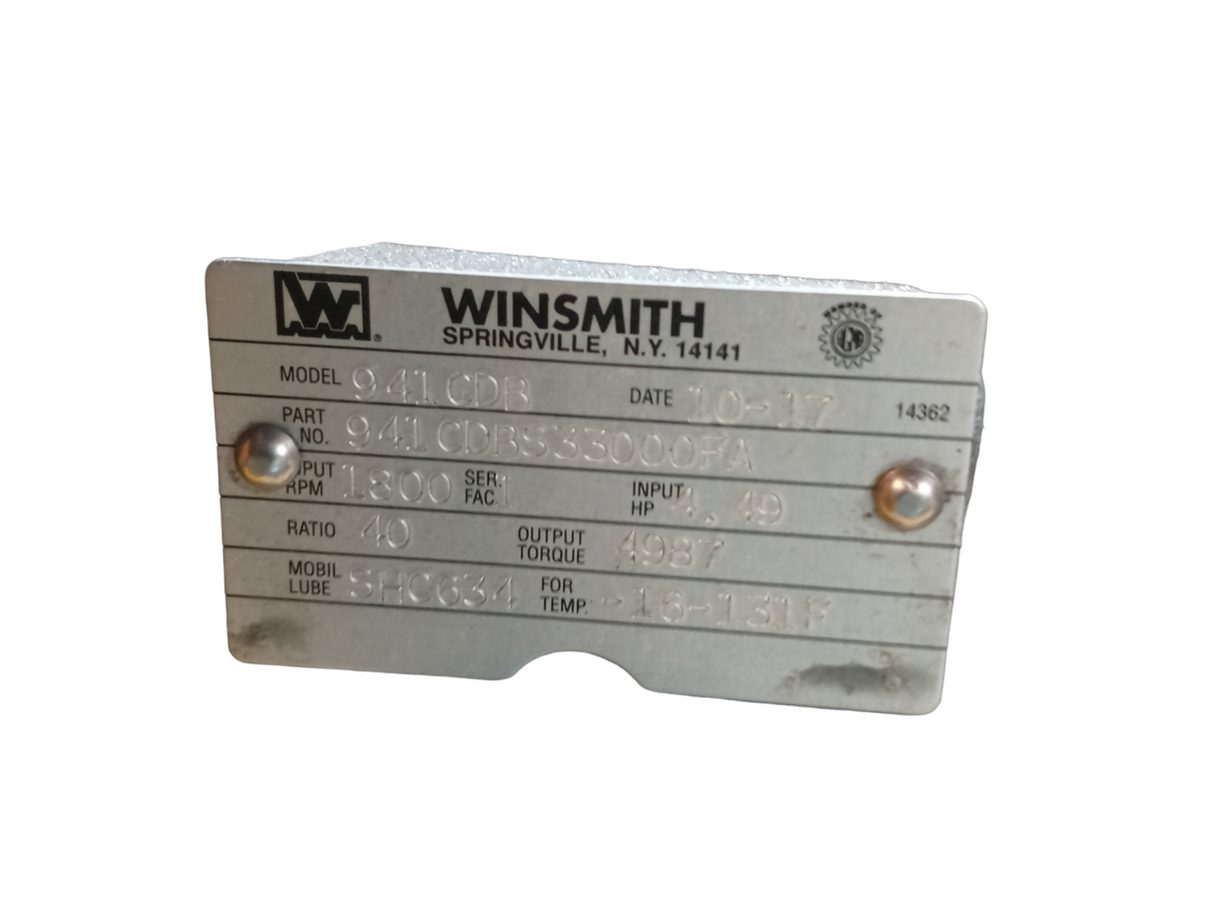 WINSMITH GEAR REDUCER 941CDBS33000FA, RATIO 40 - FreemanLiquidators - [product_description]