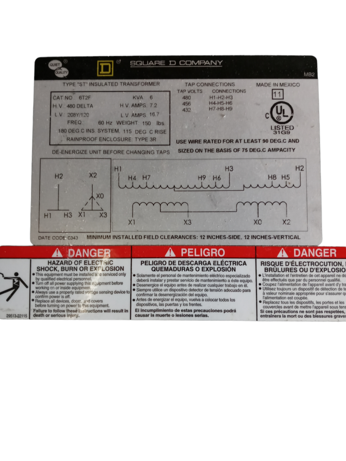 SQUARE D, 6T2F, Three Phase, Transformer, 6kVA, 480V (Cosmetic Damages From Long Term Storage) - FreemanLiquidators - [product_description]