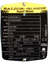Load image into Gallery viewer, Baldor, VEBM3558T-D, Motor, 2/1.5KWHP, 1760 1/MINRPM, 3PH, 60HZ, 145TC, 3 - FreemanLiquidators - [product_description]
