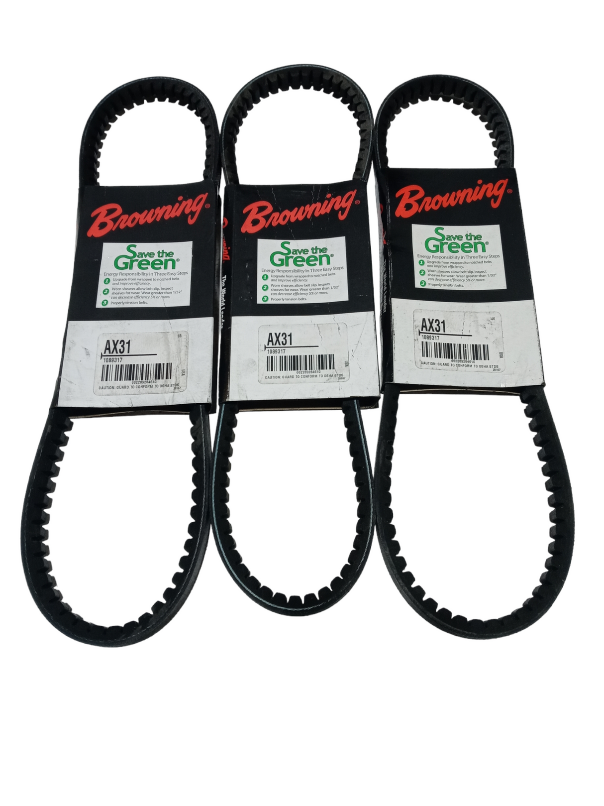 LOT OF 3 Browning AX31 Gripnotch Belt, BX Belt Section, 32.3 Pitch Length - NEW IN ORIGINAL PACKAGING - FreemanLiquidators - [product_description]