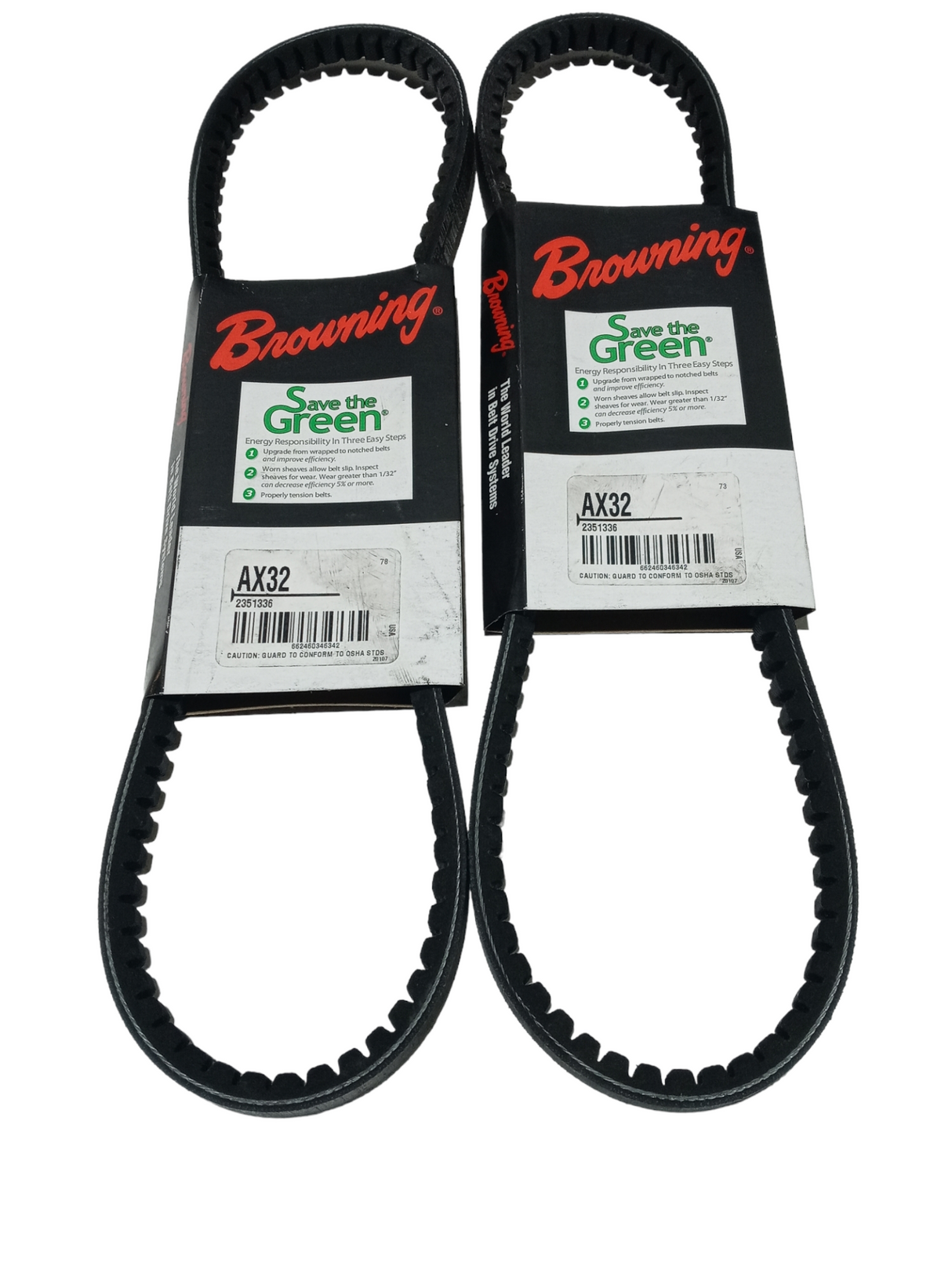 LOT OF 2 Browning AX32 Gripnotch Belt, BX Belt Section, 33.3 Pitch Length - NEW IN ORIGINAL PACKAGING - FreemanLiquidators - [product_description]