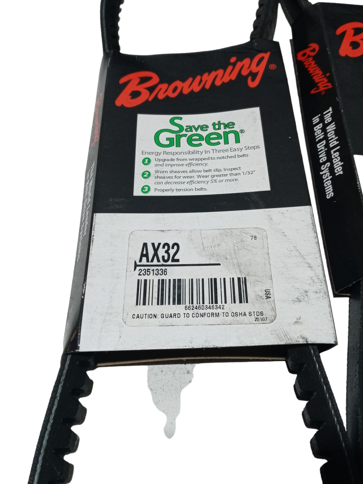 LOT OF 2 Browning AX32 Gripnotch Belt, BX Belt Section, 33.3 Pitch Length - NEW IN ORIGINAL PACKAGING - FreemanLiquidators - [product_description]