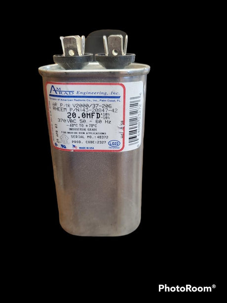 Amrad Oval Run Capacitor 20.0 uf MFD 370 Volt VAC VA2000/37-206 - FreemanLiquidators - [product_description]