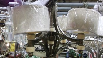 Authenticity - Tambour - Four Light Brown Drum Shade Chandelier
