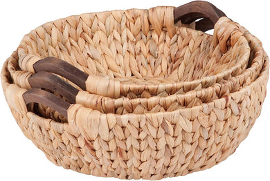 Honey-Can-Do  Round Water Hyacinth Basket Set with Wood Handles (3-Piece) - FreemanLiquidators - [product_description]