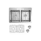 IPT Stainless Steel 33 in. 18-Gauge Double Bowl Dual Mount Kitchen Sink with Grid Set and BASKET STRAINERS DUA5050R-33 STORE PICKUP ONLY - FreemanLiquidators - [product_description]